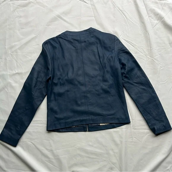 Massimo Dutti Navy Leather Jacket - Picture 2 of 8